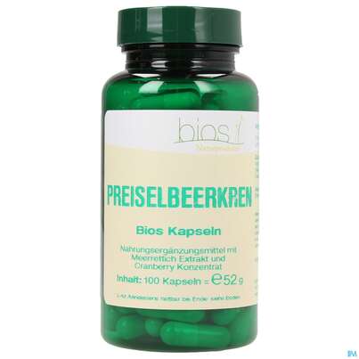 Sie sehen eine Packung Bios Preiselbeerkren 100 Kapseln, Produktbild: 02 Bios Preiselbeerkren 100 Kapseln, A-Nr.: 4185806 - 02