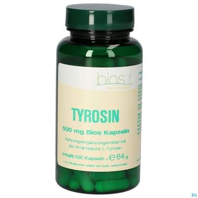 Sie sehen eine Packung Bios Tyrosin 500mg 100 Kapseln, Produktbild: 02 Bios Tyrosin 500mg 100 Kapseln, A-Nr.: 4247163 - 02