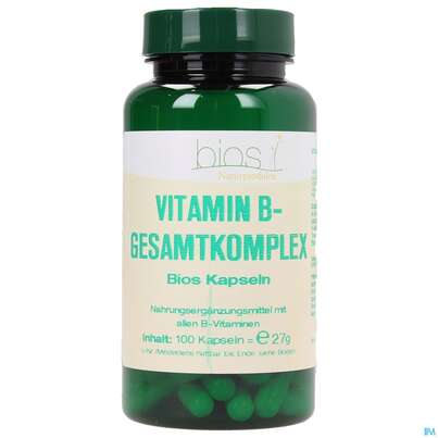 Sie sehen eine Packung Bios Vitamin B Gesamtkomplex 100 Kapseln, Produktbild: 01 Bios Vitamin B Gesamtkomplex 100 Kapseln, A-Nr.: 3893524 - 01