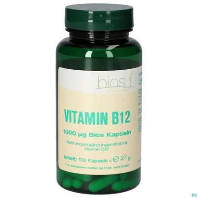 Sie sehen eine Packung Bios Vitamin B12 1000mcg 100 Kapseln, Produktbild: 01 Bios Vitamin B12 1000mcg 100 Kapseln, A-Nr.: 5038131 - 01