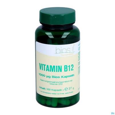 Sie sehen eine Packung Bios Vitamin B12 1000mcg 100 Kapseln, Produktbild: 03 Bios Vitamin B12 1000mcg 100 Kapseln, A-Nr.: 5038131 - 03