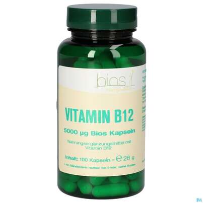 Sie sehen eine Packung Bios Vitamin B12 5000 μg 100 Kapseln, Produktbild: 01 Bios Vitamin B12 5000 μg 100 Kapseln, A-Nr.: 5581409 - 01