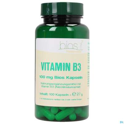 Sie sehen eine Packung Bios Vitamin B3 100mg 100 Kapseln, Produktbild: 02 Bios Vitamin B3 100mg 100 Kapseln, A-Nr.: 4089066 - 02