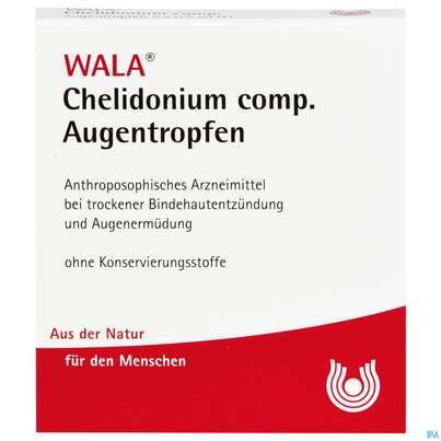 Sie sehen eine Packung Chelidonium Comp -wala Augentropfen 0,5ml 5st, Produktbild: 01 Chelidonium Comp -wala Augentropfen 0,5ml 5st, A-Nr.: 1104291 - 01
