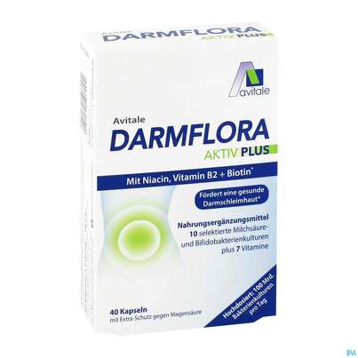 Sie sehen eine Packung Darmflora Kapseln Aktiv Plus 100mrd. Bakterien +7 Vit 40st, Produktbild: 01 Darmflora Kapseln Aktiv Plus 100mrd. Bakterien +7 Vit 40st, A-Nr.: 5431213 - 01