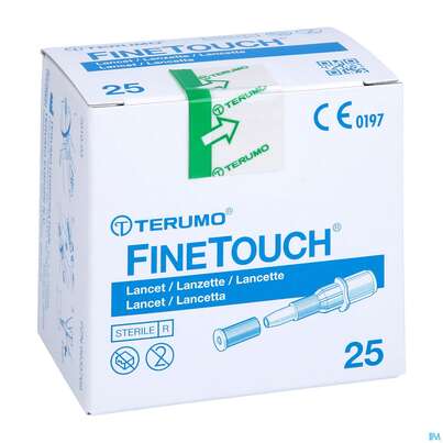 Sie sehen eine Packung Diagnostika U.zubehoer Terumo Finetouch Blutlanzetten -medical 25pk, Produktbild: 03 Diagnostika U.zubehoer Terumo Finetouch Blutlanzetten -medical 25pk, A-Nr.: 4187596 - 03