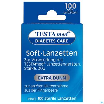 Sie sehen eine Packung Diagnostika U.zubehoer Testamed Advance Softlanzetten 100st, Produktbild: 01 Diagnostika U.zubehoer Testamed Advance Softlanzetten 100st, A-Nr.: 5441163 - 01