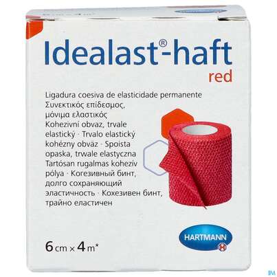Sie sehen eine Packung Elastische Binden Idealast/haft Kohaesiv/color Rot 4mx 6cm 1st, Produktbild: 01 Elastische Binden Idealast/haft Kohaesiv/color Rot 4mx 6cm 1st, A-Nr.: 4174636 - 01