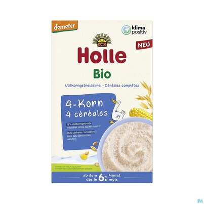 Sie sehen eine Packung Holle Vollkorngetreidebrei 4-korn Ab 6.monat 250g, Produktbild: 01 Holle Vollkorngetreidebrei 4-korn Ab 6.monat 250g, A-Nr.: 5717990 - 01