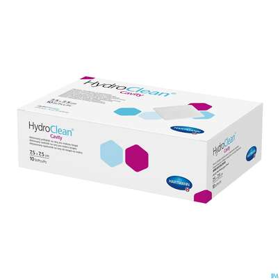 Sie sehen eine Packung Hydroclean Wundkissen Cavity 7,5x7,5cm 10st, Produktbild: 01 Hydroclean Wundkissen Cavity 7,5x7,5cm 10st, A-Nr.: 5310751 - 01