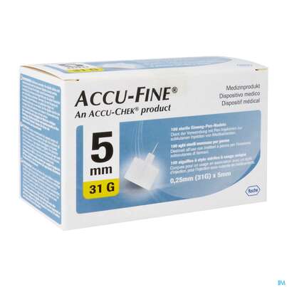 Sie sehen eine Packung Injektionsspritzen U.zubeh. Insulin Accu-fine Pen Nadeln 0,25mm(31g)/5mm 100st, Produktbild: 03 Injektionsspritzen U.zubeh. Insulin Accu-fine Pen Nadeln 0,25mm(31g)/5mm 100st, A-Nr.: 4790269 - 03