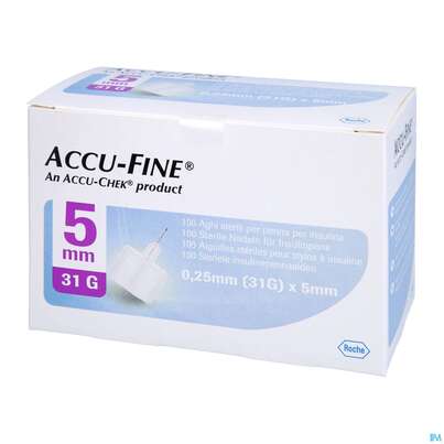 Sie sehen eine Packung Injektionsspritzen U.zubeh. Insulin Accu-fine Pen Nadeln 0,25mm(31g)/5mm 100st, Produktbild: 04 Injektionsspritzen U.zubeh. Insulin Accu-fine Pen Nadeln 0,25mm(31g)/5mm 100st, A-Nr.: 4790269 - 04