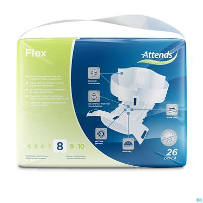 Sie sehen eine Packung Inkontinenz Attends Slip Flex Xl 8 26st, Produktbild: 02 Inkontinenz Attends Slip Flex Xl 8 26st, A-Nr.: 5163853 - 02