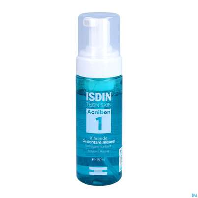 Sie sehen eine Packung Isdin Acniben/teen Klaerender Reinigungsschaum 150ml, Produktbild: 01 Isdin Acniben/teen Klaerender Reinigungsschaum 150ml, A-Nr.: 5589374 - 01