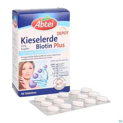 Sie sehen eine Packung Kieselerde Zink Kupfer +biotin Tabl-abtei 56st, Produktbild: 05 Kieselerde Zink Kupfer +biotin Tabl-abtei 56st, A-Nr.: 3461026 - 05