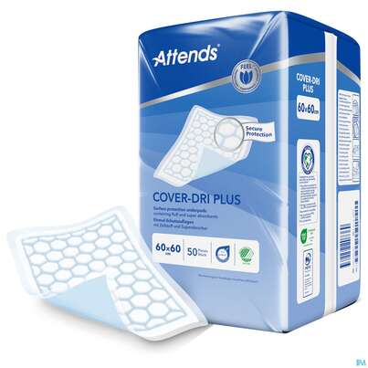 Sie sehen eine Packung Krankenunterlagen Attends Cover Dri Plus 60x 60cm 200st, Produktbild: 05 Krankenunterlagen Attends Cover Dri Plus 60x 60cm 200st, A-Nr.: 3887498 - 05
