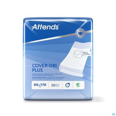 Sie sehen eine Packung Krankenunterlagen Attends Cover Dri Plus 80x170cm 30st, Produktbild: 01 Krankenunterlagen Attends Cover Dri Plus 80x170cm 30st, A-Nr.: 2777566 - 01