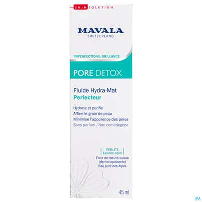 Sie sehen eine Packung Mavala Detox Pore Hydra-matt Fluid 539.02 45ml, Produktbild: 01 Mavala Detox Pore Hydra-matt Fluid 539.02 45ml, A-Nr.: 4910727 - 01