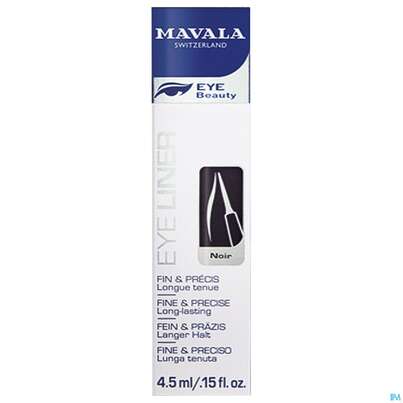 Sie sehen eine Packung Mavala Eyeliner Noir/schwarz 935.5 4,5ml, Produktbild: 01 Mavala Eyeliner Noir/schwarz 935.5 4,5ml, A-Nr.: 3651063 - 01