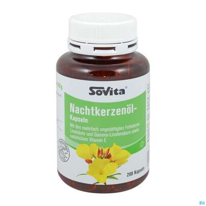 Sie sehen eine Packung Nachtkerzenoel Kapseln Sovita 200st, Produktbild: 01 Nachtkerzenoel Kapseln Sovita 200st, A-Nr.: 3863144 - 01