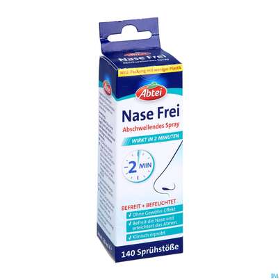 Sie sehen eine Packung Nasenspray Abtei Nasefrei 2min Abschwellend 50000 20ml, Produktbild: 03 Nasenspray Abtei Nasefrei 2min Abschwellend 50000 20ml, A-Nr.: 5620977 - 03