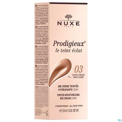 Sie sehen eine Packung Nuxe Tinted Moist Bb Cream Le Teint Eclat 24h Moisturising Dark 30ml, Produktbild: 02 Nuxe Tinted Moist Bb Cream Le Teint Eclat 24h Moisturising Dark 30ml, A-Nr.: 5893735 - 02