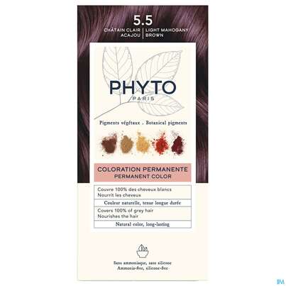 Sie sehen eine Packung Phytocolor 5.5 Light Mahogany Brown 1st, Produktbild: 01 Phytocolor 5.5 Light Mahogany Brown 1st, A-Nr.: 5329650 - 01