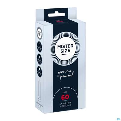 Sie sehen eine Packung Praeservative Kondome Mister Size 60 10st, Produktbild: 01 Praeservative Kondome Mister Size 60 10st, A-Nr.: 5594317 - 01