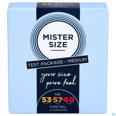 Sie sehen eine Packung Praeservative Kondome Mister/size Probierpack 53-57-60 3st, Produktbild: 01 Praeservative Kondome Mister/size Probierpack 53-57-60 3st, A-Nr.: 5594234 - 01