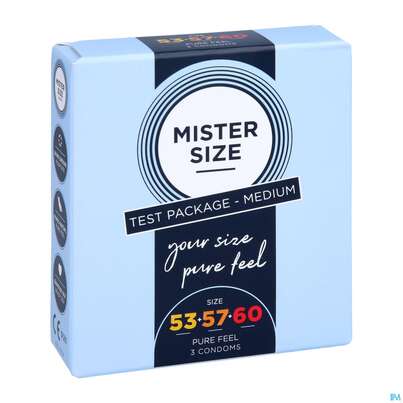 Sie sehen eine Packung Praeservative Kondome Mister/size Probierpack 53-57-60 3st, Produktbild: 03 Praeservative Kondome Mister/size Probierpack 53-57-60 3st, A-Nr.: 5594234 - 03