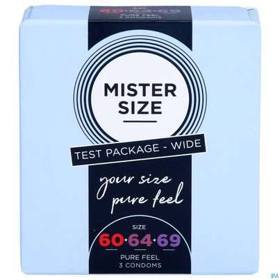Sie sehen eine Packung Praeservative Kondome Mister/size Probierpack 60-64-69 3st, Produktbild: 01 Praeservative Kondome Mister/size Probierpack 60-64-69 3st, A-Nr.: 5594240 - 01