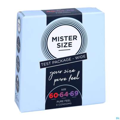Sie sehen eine Packung Praeservative Kondome Mister/size Probierpack 60-64-69 3st, Produktbild: 03 Praeservative Kondome Mister/size Probierpack 60-64-69 3st, A-Nr.: 5594240 - 03