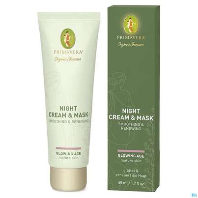 Sie sehen eine Packung Primavera Glowing Age Night Cream & Mask Smoothing & Renewing 50ml, Produktbild: 03 Primavera Glowing Age Night Cream & Mask Smoothing & Renewing 50ml, A-Nr.: 5660416 - 03