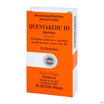 Sie sehen eine Packung Quentakehl Suppositorium D3 10st, Produktbild: 02 Quentakehl Suppositorium D3 10st, A-Nr.: 2402783 - 02