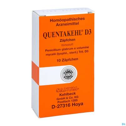 Sie sehen eine Packung Quentakehl Suppositorium D3 10st, Produktbild: 03 Quentakehl Suppositorium D3 10st, A-Nr.: 2402783 - 03