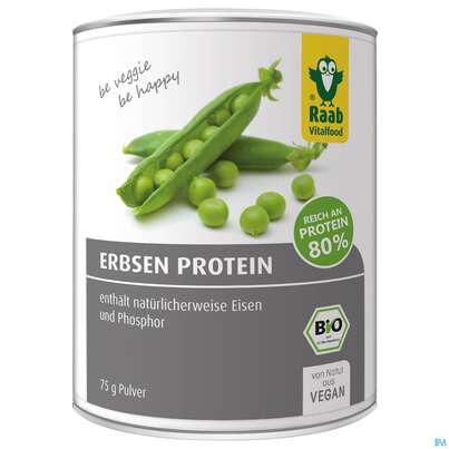 Sie sehen eine Packung Raab Bio Erbsen Protein Pulver 75g, Produktbild: 02 Raab Bio Erbsen Protein Pulver 75g, A-Nr.: 5185381 - 02
