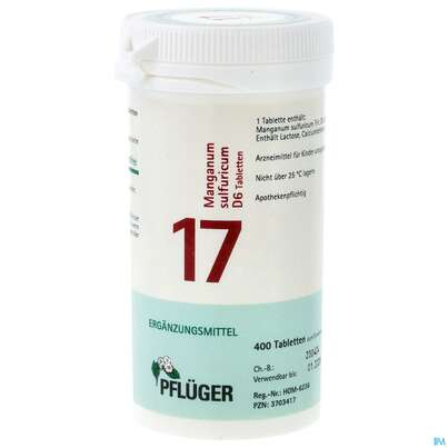 Sie sehen eine Packung Schuess 17 Mang Sulf D 6 Pflu 100g, Produktbild: 01 Schuess 17 Mang Sulf D 6 Pflu 100g, A-Nr.: 3703417 - 01