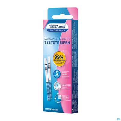 Sie sehen eine Packung Schwangerschaftstest Testamed 2st, Produktbild: 02 Schwangerschaftstest Testamed 2st, A-Nr.: 5441246 - 02