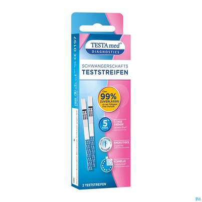 Sie sehen eine Packung Schwangerschaftstest Testamed 2st, Produktbild: 03 Schwangerschaftstest Testamed 2st, A-Nr.: 5441246 - 03