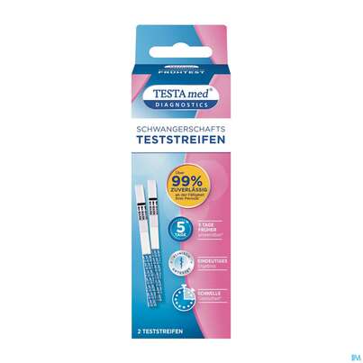 Sie sehen eine Packung Schwangerschaftstest Testamed Teststreifen 2st, Produktbild: 04 Schwangerschaftstest Testamed Teststreifen 2st, A-Nr.: 5441252 - 04