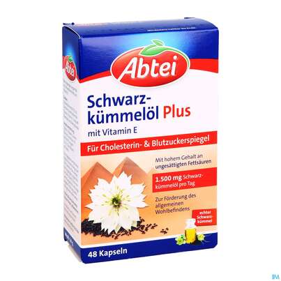 Sie sehen eine Packung Schwarzkuemmeloel Kapseln Abtei 50000 48st, Produktbild: 03 Schwarzkuemmeloel Kapseln Abtei 50000 48st, A-Nr.: 5331888 - 03