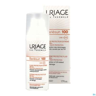 Sie sehen eine Packung Sonnenprodukte Uriage/bariesun Schutz-fluid Extrem 100 Spf50+ 50ml, Produktbild: 10 Sonnenprodukte Uriage/bariesun Schutz-fluid Extrem 100 Spf50+ 50ml, A-Nr.: 5617900 - 10
