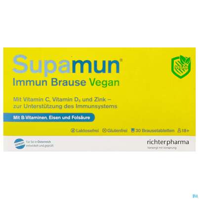 Sie sehen eine Packung Supamun Immun Brause Vegan 30st, Produktbild: 01 Supamun Immun Brause Vegan 30st, A-Nr.: 5181868 - 01