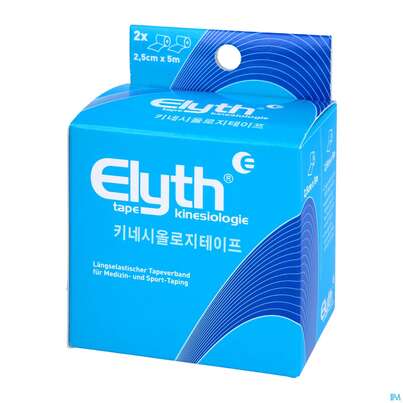 Sie sehen eine Packung Tape Elyth Kinesiotape-verband 2,5cmx 5m Blau 2st, Produktbild: 02 Tape Elyth Kinesiotape-verband 2,5cmx 5m Blau 2st, A-Nr.: 3267293 - 02