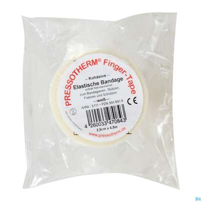 Sie sehen eine Packung Tape Pressotherm/finger-tape Flexibel Kohaesive 2,5cmx 4,5m Weiss 1st, Produktbild: 01 Tape Pressotherm/finger-tape Flexibel Kohaesive 2,5cmx 4,5m Weiss 1st, A-Nr.: 4250981 - 01