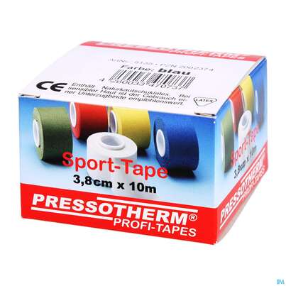 Sie sehen eine Packung Tape Pressotherm/sport-tape 3,8cmx 10m Reissfest Hautvertraegl Blau 1st, Produktbild: 02 Tape Pressotherm/sport-tape 3,8cmx 10m Reissfest Hautvertraegl Blau 1st, A-Nr.: 4251182 - 02