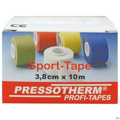 Sie sehen eine Packung Tape Pressotherm/sport-tape 3,8cmx 10m Reissfest Hautvertraegl Gelb 1st, Produktbild: 01 Tape Pressotherm/sport-tape 3,8cmx 10m Reissfest Hautvertraegl Gelb 1st, A-Nr.: 4251176 - 01