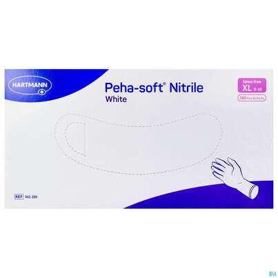 Sie sehen eine Packung Untersuchungshandschuhe Peha/soft/puderfrei Nitrile Unsteril White Xl 180st, Produktbild: 01 Untersuchungshandschuhe Peha/soft/puderfrei Nitrile Unsteril White Xl 180st, A-Nr.: 3994076 - 01