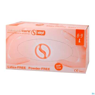 Sie sehen eine Packung Untersuchungshandschuhe Vinyl/unsteril Sempercare Puderfrei L 100st, Produktbild: 01 Untersuchungshandschuhe Vinyl/unsteril Sempercare Puderfrei L 100st, A-Nr.: 2694952 - 01