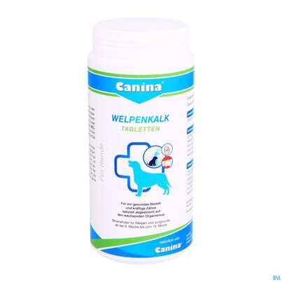 Sie sehen eine Packung Veterinaerprodukte Canina Hunde Welpenkalk-tabl 350g, Produktbild: 01 Veterinaerprodukte Canina Hunde Welpenkalk-tabl 350g, A-Nr.: 3203548 - 01